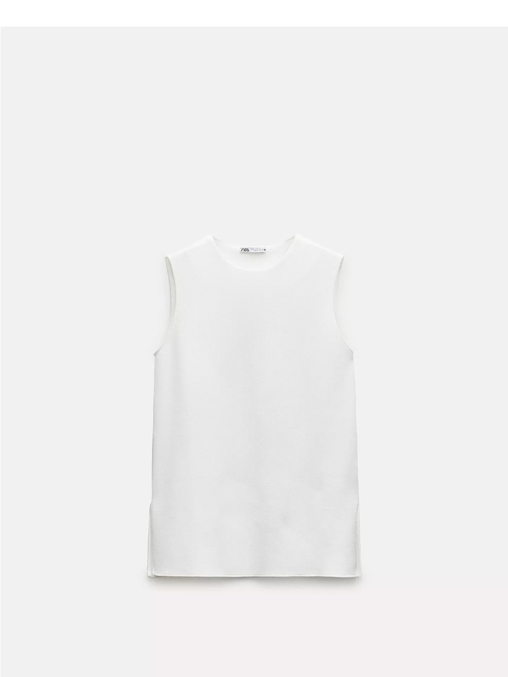 Sleeveless Crewneck Tunic Top - White high waisted wide leg soft pants